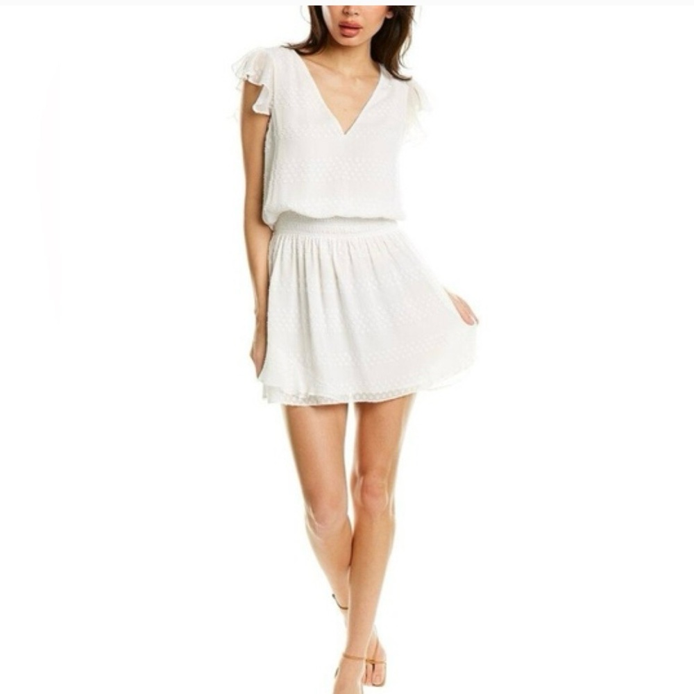 NWT Ramy Brook Simona Clip Dot‎ Mini Blouson White Dress Size Large